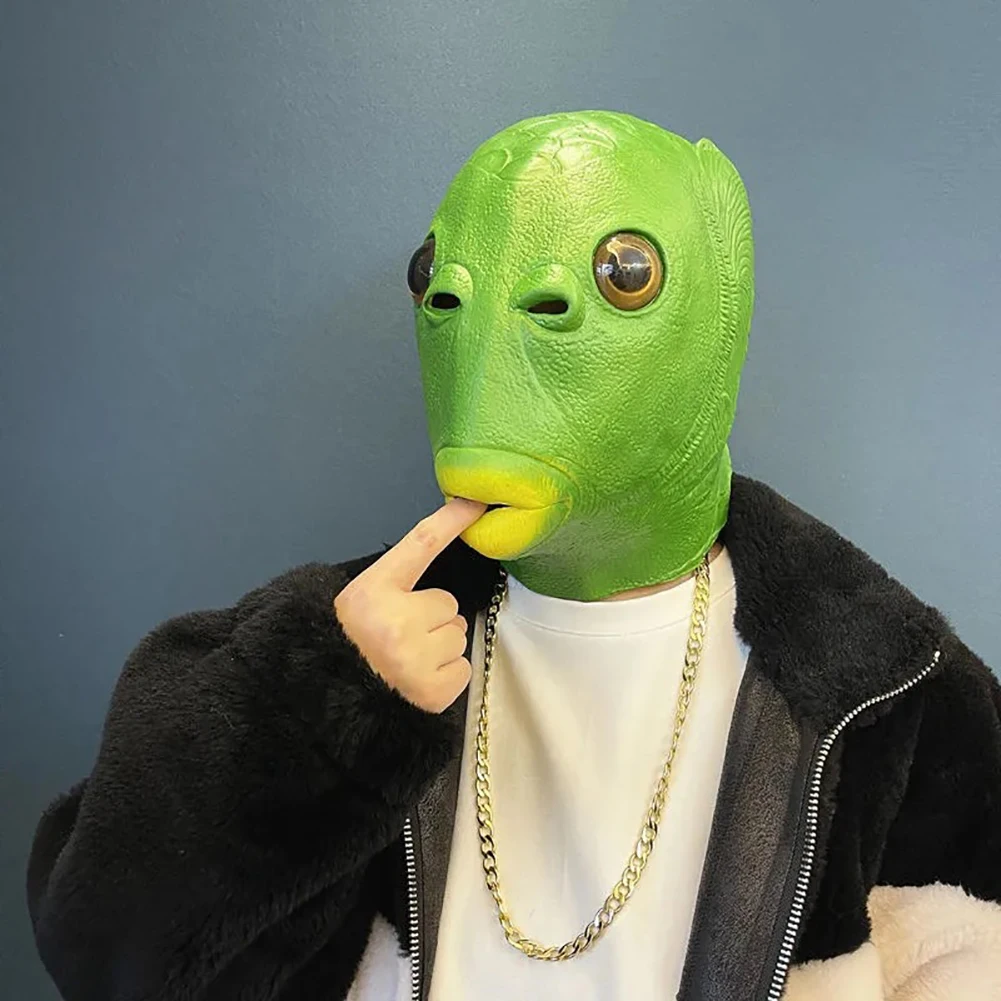 Funny Green Fish Head Mask Toy For Adult Novelty Toys for Children Carnival Party Latex Halloween Cosplay Costume Mask