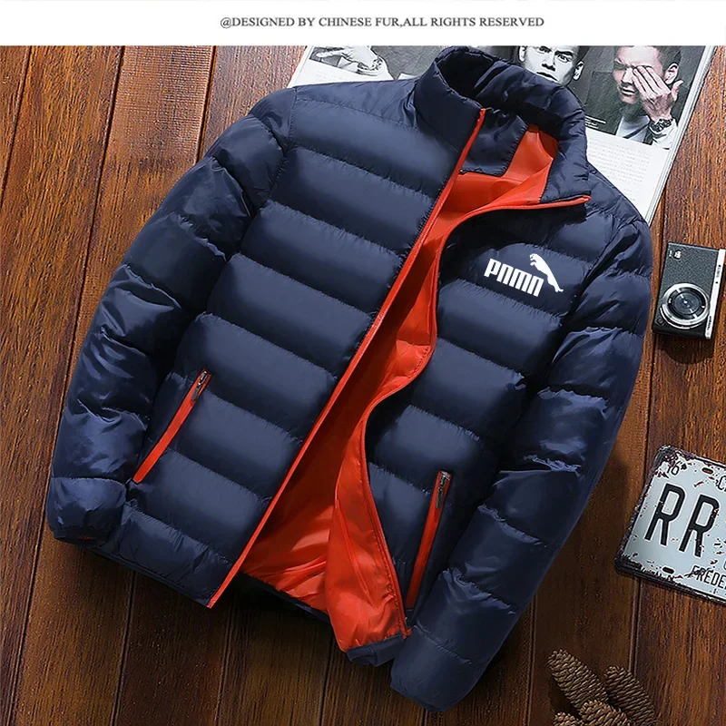 2024 men's trend casual wear new warm parka winter casual men's coat solid standing collar men's windproof cotton jacket