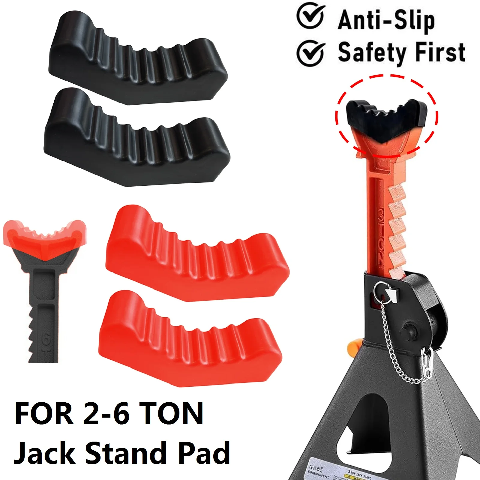 

2PCS Black Rubber Slotted Jack Stand Pads Universal 3/6 Ton Car Lift Adapter Frame Stand Rail Pinch Adaptor for Repair Tools