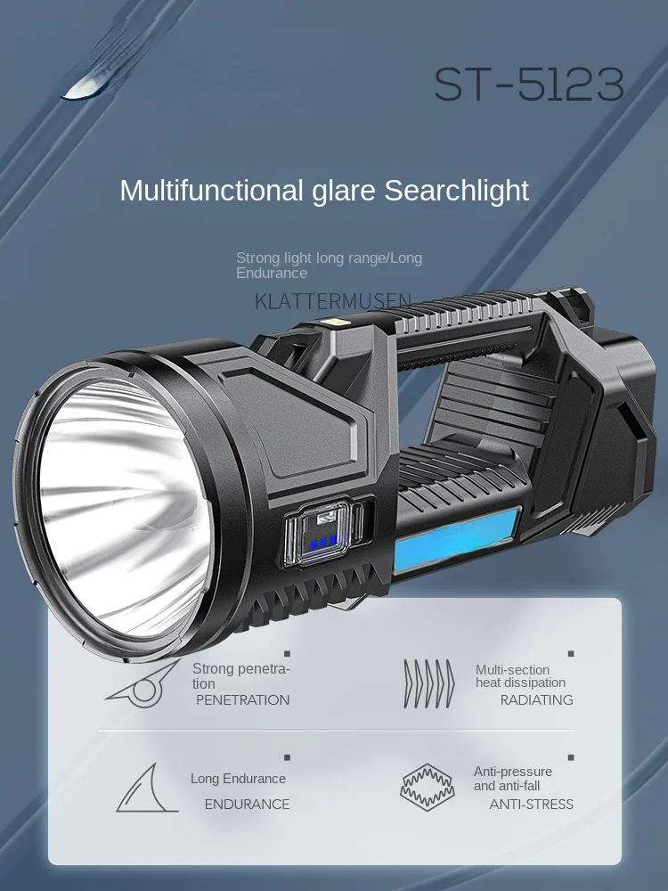 Solar Flashlight Portable Lamp Rechargeable Strong Light Super Bright Outdoor Marine Long-Range Searchlight Household LED