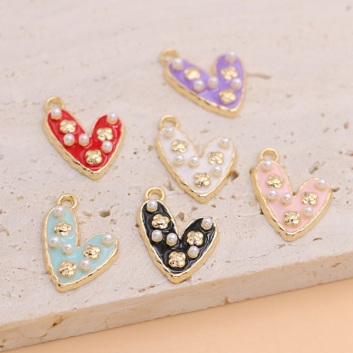 6Pcs Gold Plated Crystal Enamel Heart Charm Pendant for Jewelry Making Earrings Necklace DIY