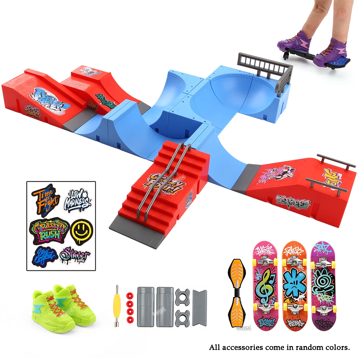 7in1 Finger Skatepark Full Accessories Set Fingerboards Ramp Platform Mini BMX Surfboard Shoes Clothes Finger Extreme Sports Toy