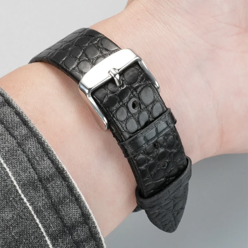 أسود/بني/أزرق رقيق حقيقي حزام التمساح رجل إمرأة 12/13/14/16/17/18/19/21/22 مللي متر لكارتييه تيسو لونجين DW VC أرماني #4