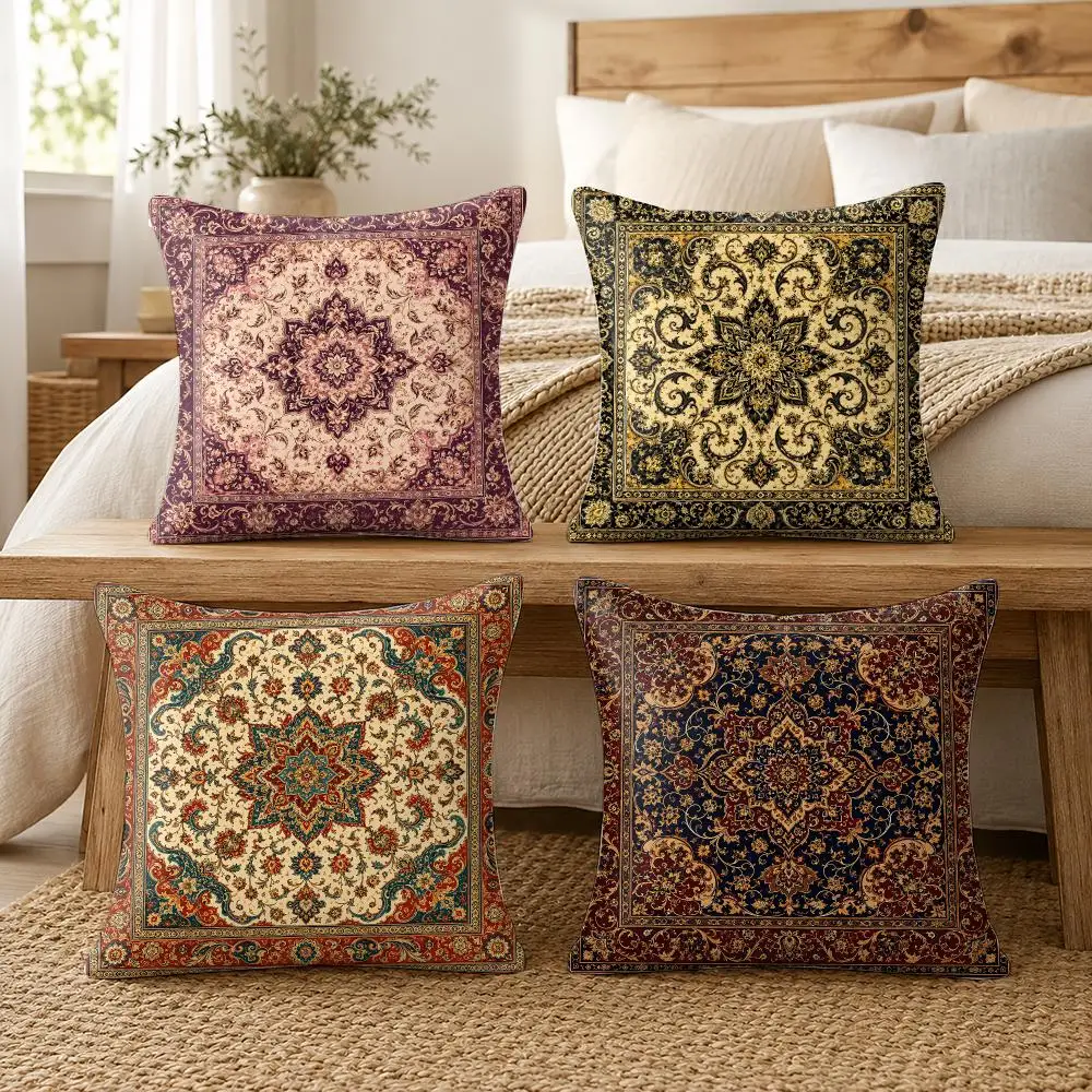 Vintage Bohemian Intricate Style Cushion Cover Soft Short Plush Pillow Cover Smooth Cozy Texture Cushion Case Home Decor