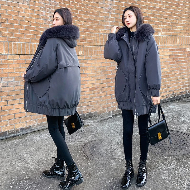 

Women's down Cotton Jaet Parka Thiened Winter Coat Mid-Length Coat Korean Sle Large Size Casual Simple Sle