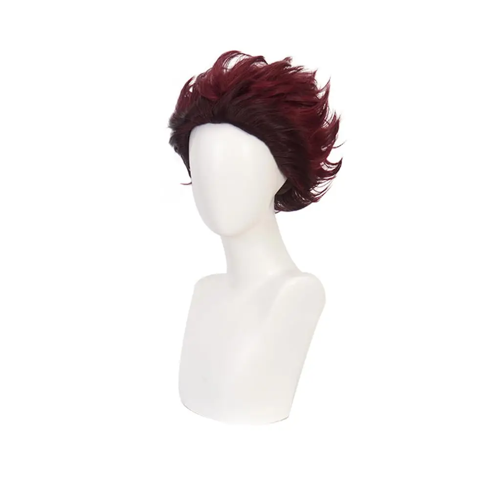 

Парик для косплея аниме, длинные короткие синтетические волосы для Хэллоуина, костюм для вечеринки, короткий красно-коричневый, убийца демонов: Kimetsu No Yaiba