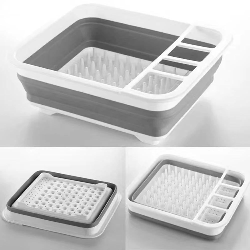 Foldable Dish Rack Kitchen Storage Water Leakage Draining Basket Drain Bowl Tray Washable Kitchen Tools