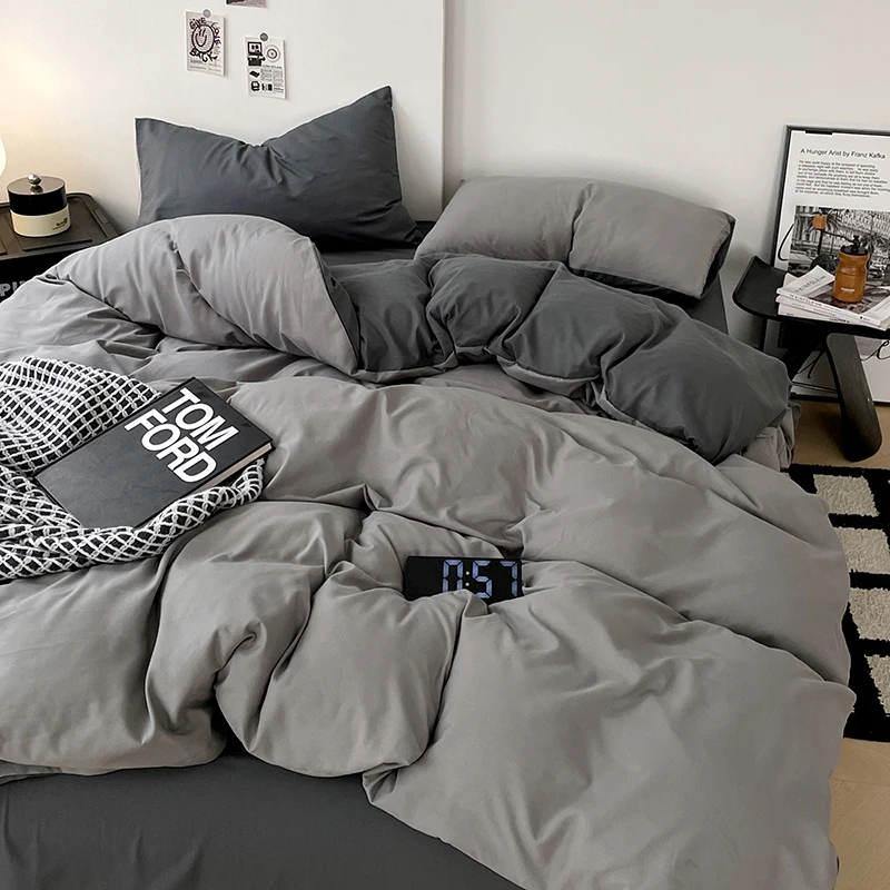 Juego de cama de microfibra cepillada de Color sólido, funda nórdica minimalista de estilo japonés, suave y agradable para la piel, sábanas y funda de almohada