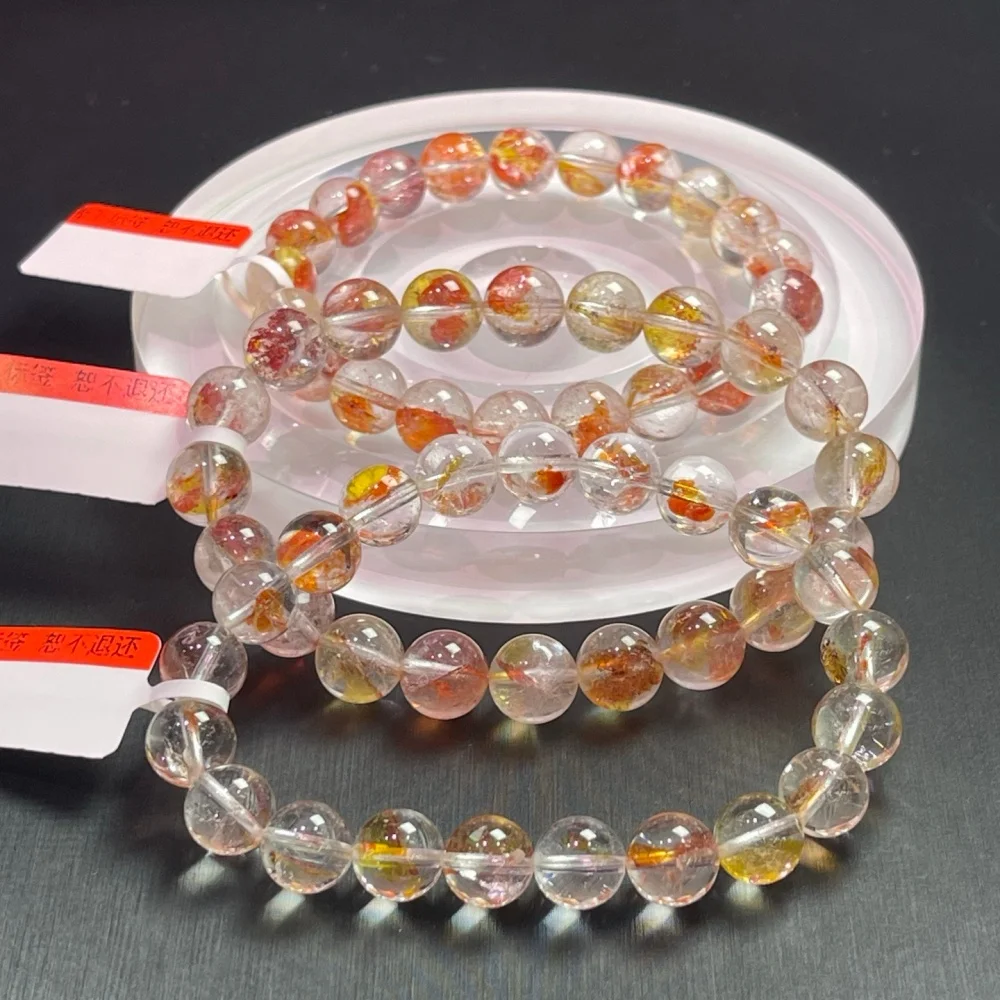 Hot Sale Natural Golden Red Fire Quartz Hematoid 8mm Beads Bracelet Elastic Stretch Healing Energy Gemstone Unisex Jewelry