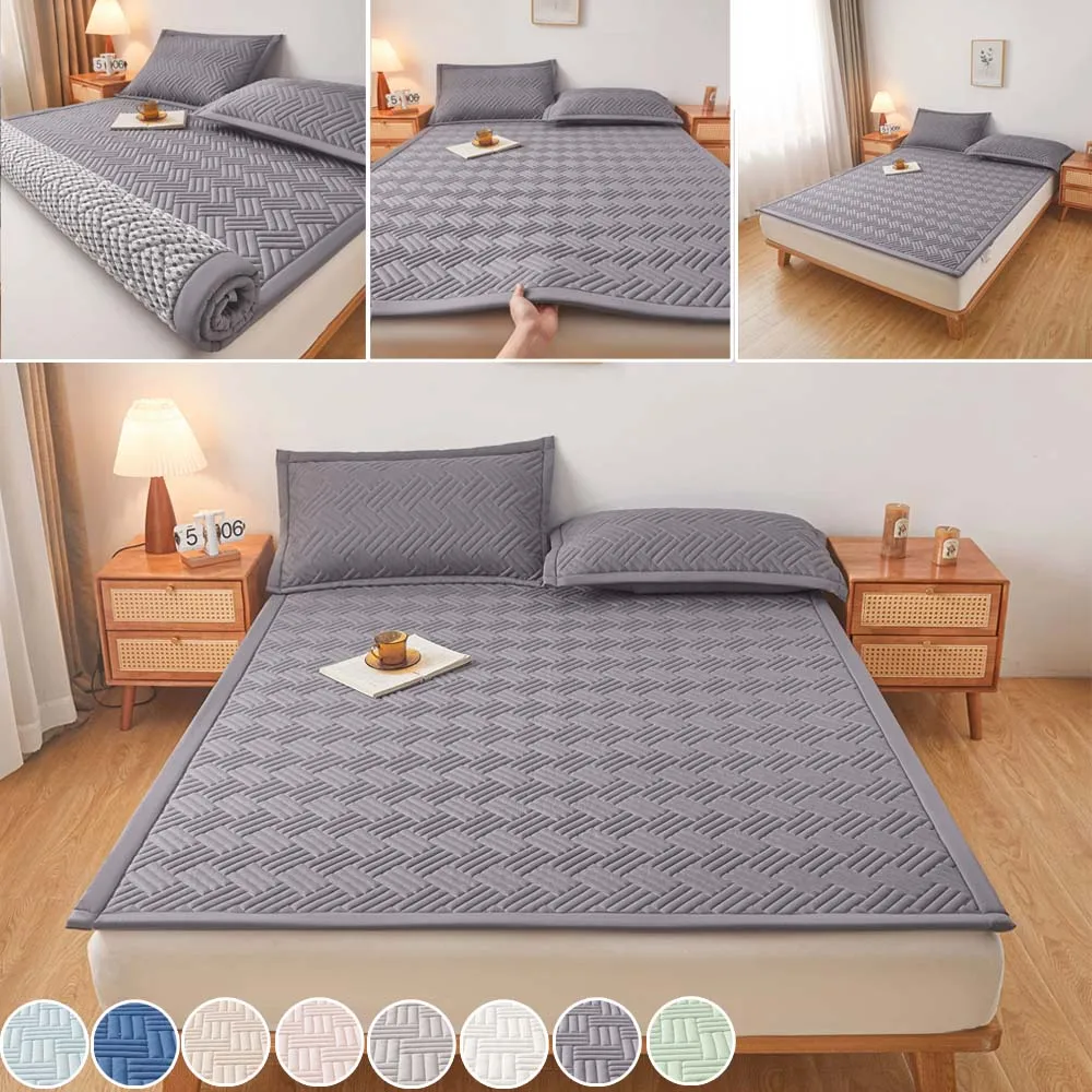 

1PC Soft Thick Mattresses Pad Washed Cotton Bed Protector Mattresses Toppers Suitable for All-Season with Elastic Corner Straps