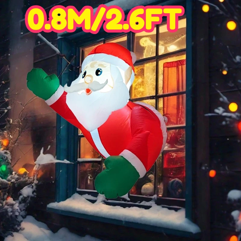 0.8M/2.6FT Inflatable Santa Claus Climbing on The Window Lights LED Home Holiday Lighting Decor Yard Xmas Ornaments Supplies