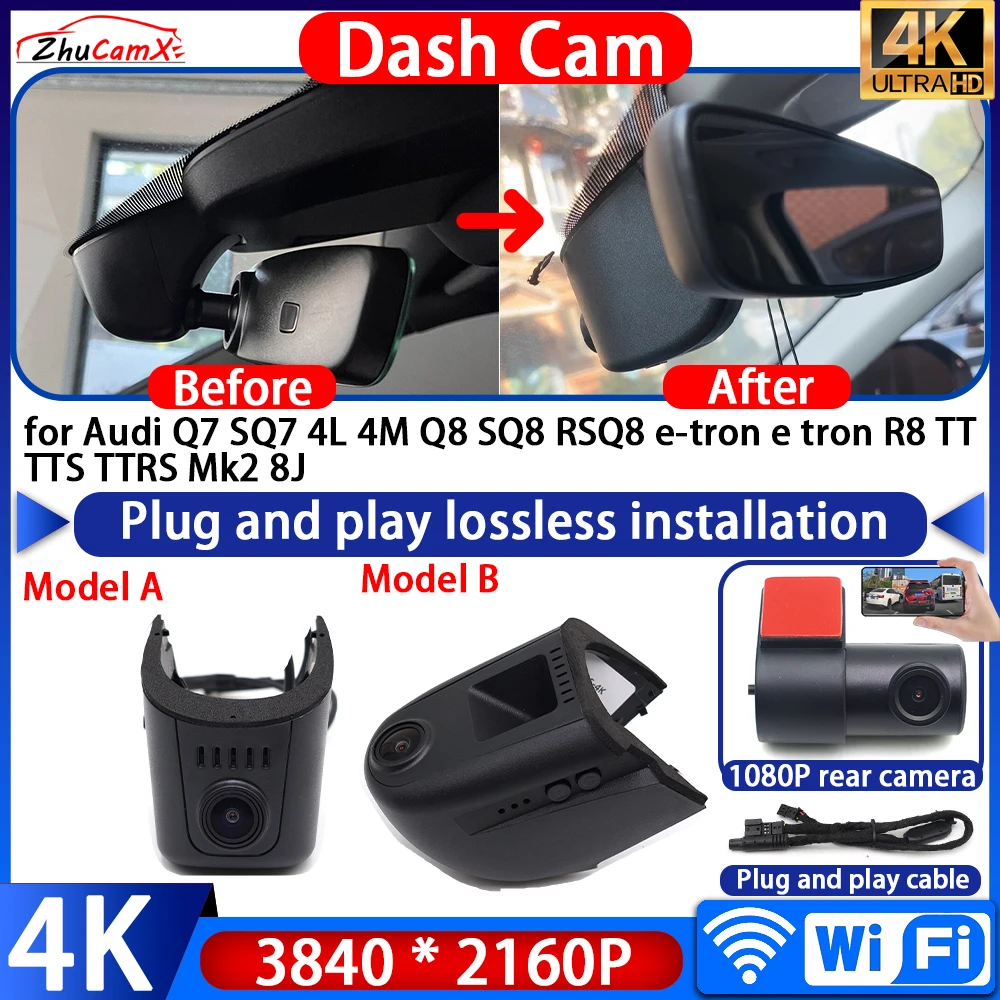 

4K Plug And Play Video Recorder Night Wifi DVR Dash Cam for AAudi Q7 SQ7 4L 4M Q8 SQ8 RSQ8 e-tron e tron R8 TT TTS TTRS Mk2 8J