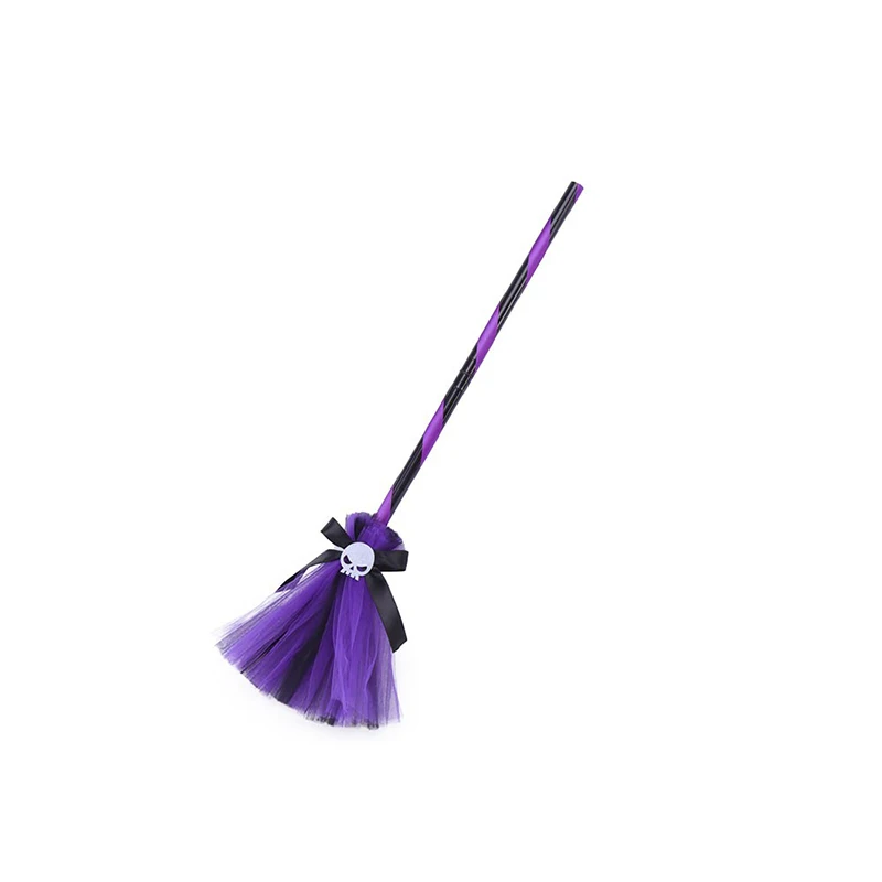 Cintas de escoba de bruja de Halloween para niñas, Broomstick de Color de contraste de esqueleto, accesorios de disfraz