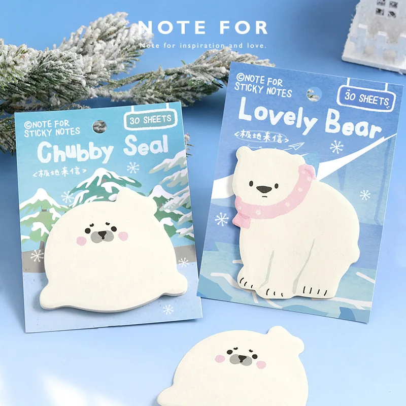 30 Sheets Cute Cartoon Animal Sticky Notes Seal Penguin Bear Self Adhesive Memo Pad Page Marker Flags For School Office Home