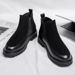 Leather Boots for Men's 2026 Winter New Leather British Style Chelsea Mens Botas Trend Versatile Shoes Plush High Top Male Boots