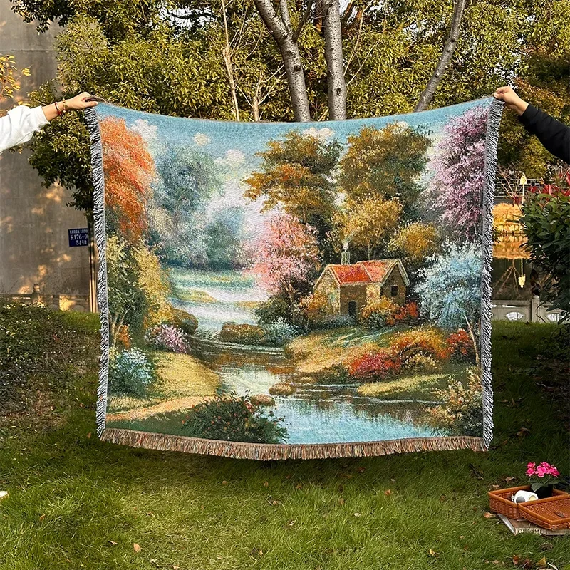 Nordic Landscape Sofa Cover Blanket Outdoor Camping Picnic Blankets Tapestry Home Decor Leisure Nap Blankets for Sofa Couch Bed