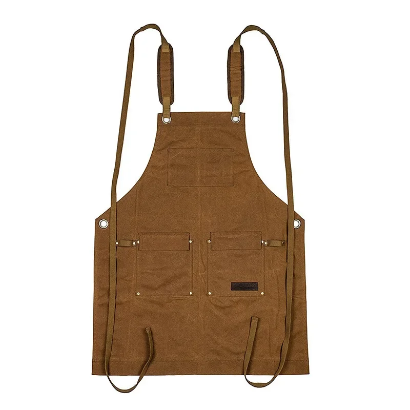 Thickened Canvas Apron Waterproof Oil Wax Apron With Tool Pockets Carpenter Electrician Garden Work Uniform Customized Logo