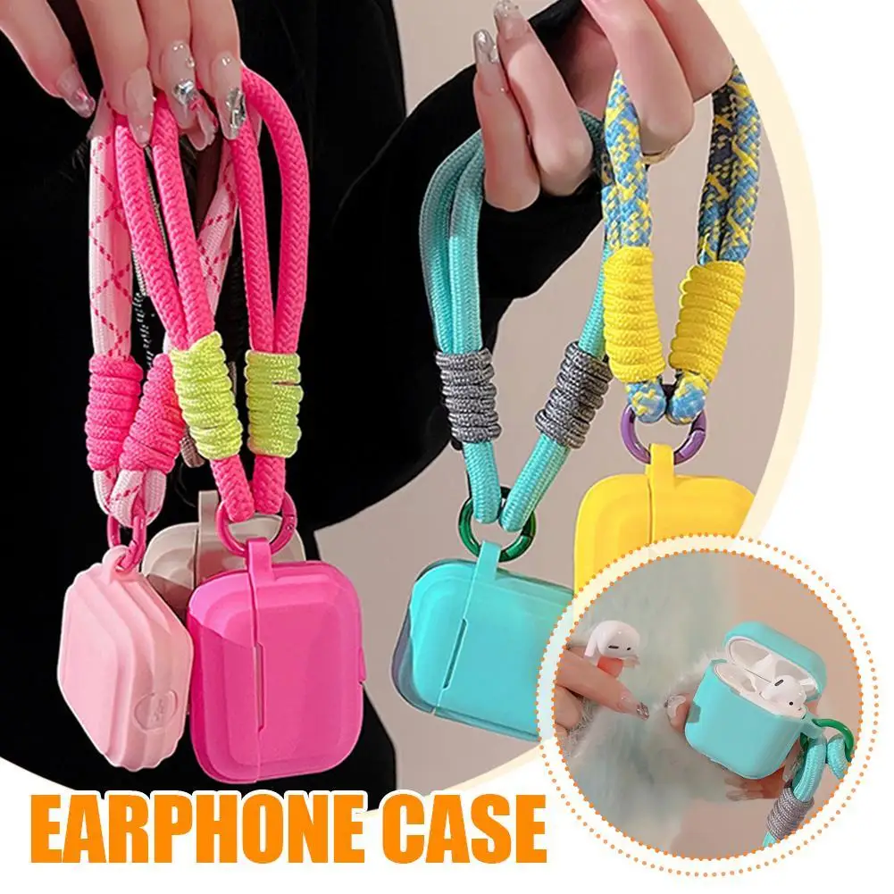 1pc For Apple AirPods 4 Headphone Protective Cover With Dopamine Color Contrast Lanyard Anti-lost Shockproof Cover With Keychain