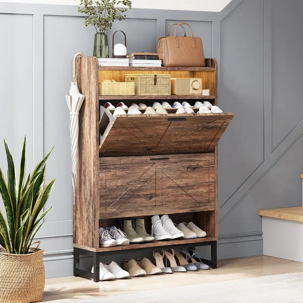 

Shoe Storage Cabinet with 2 Flip Drawers & Adjustable Shelf，47-Inch Hidden Shoe Storage, Space-Saving Narrow Shoe Rack Cabinet f