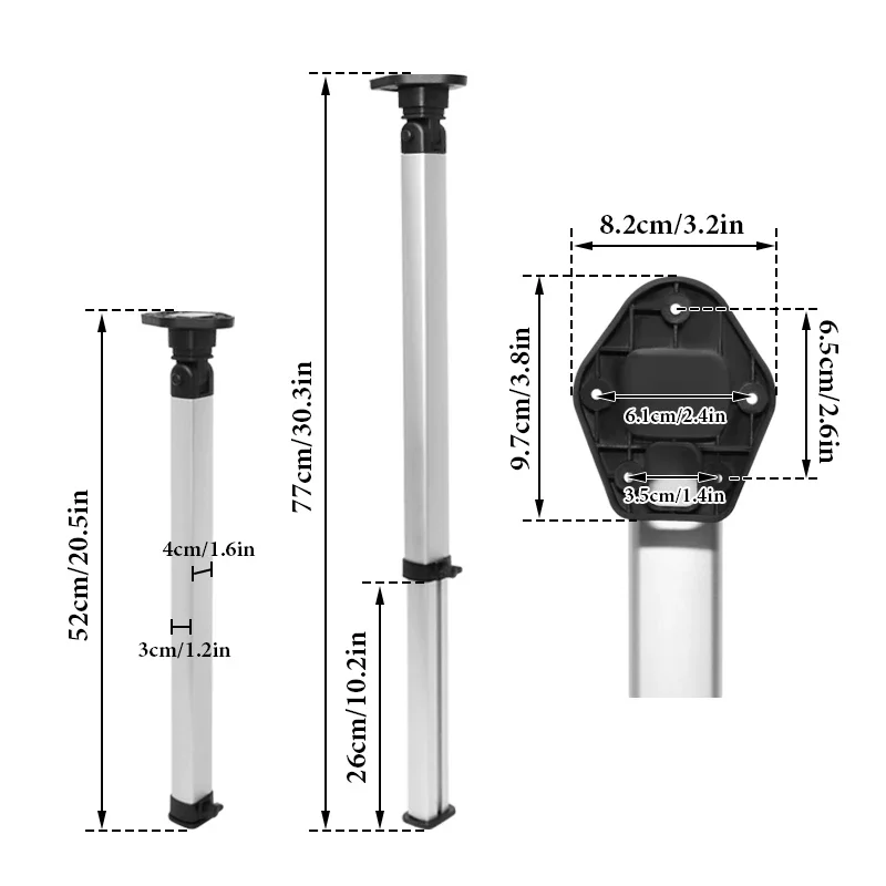 RV Telescopic Folding Table Legs Aluminum Alloy Adjustable 20-30in Space Saving Detachable for Camper Van Boat Trailer Furniture