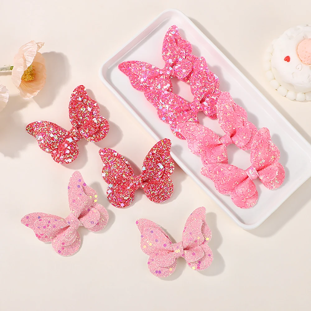 8 unids/set de pinzas para el pelo con lazo de algodón de Color sólido para niñas, horquillas de mariposa de cuero, pasadores, accesorios para el cabello