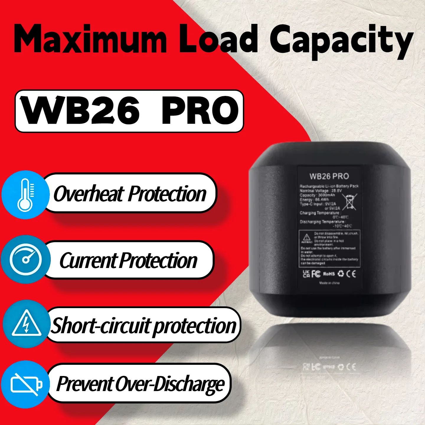 Wholesale And Retail Godox WB26 2.6Ah AD600PRO Lithium battery for AD600PRO AD600 PRO 13 Months Warranty