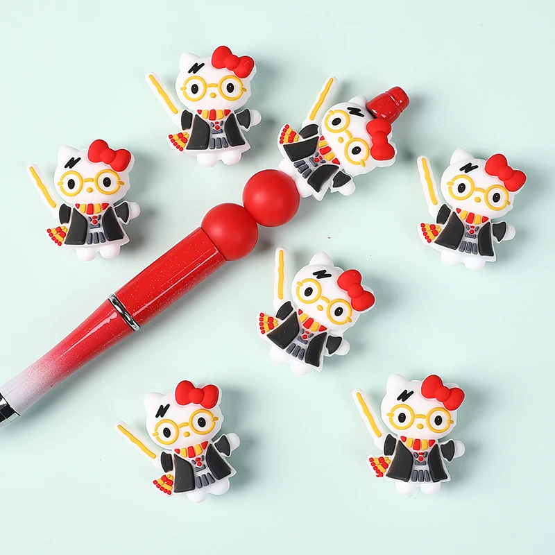 

5pcs magic school Hello Kitty 3D Focal Beads silicone for DIY bracelet necklace anklet pen keychain bookmark Accessories