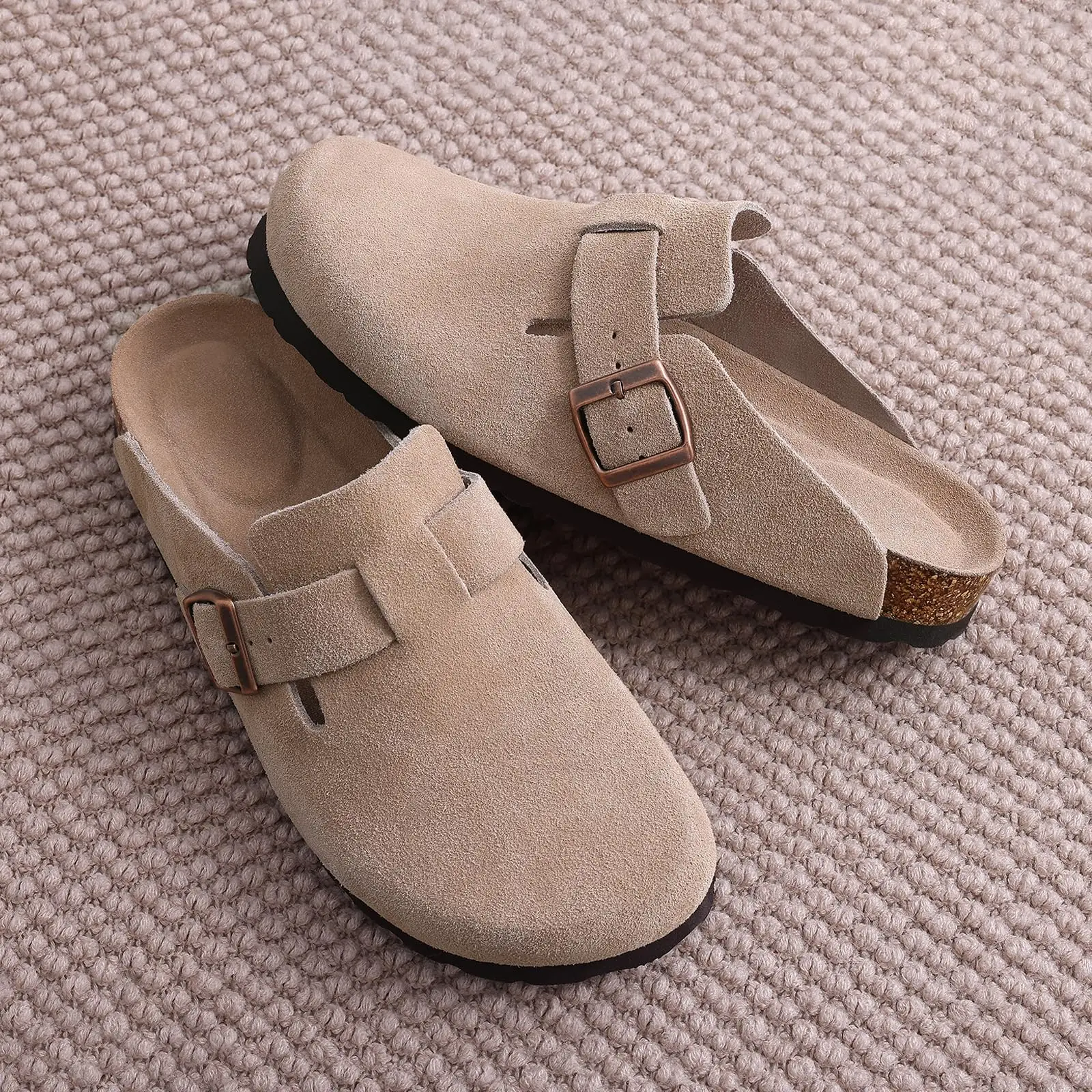 Fashion Brand Clogs for Women Suede Soft Leather Clogs Classic Cork Clog Antislip Slippers Waterproof Mules House Sandals Buckle