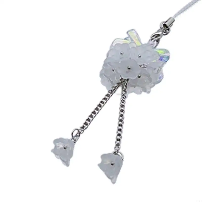 97BF Hydrangea Flower Phone Charm Trendy Bag Pendant Bowknot Bag Charm Phone Lanyard Glaze Material for Trendy Individuals