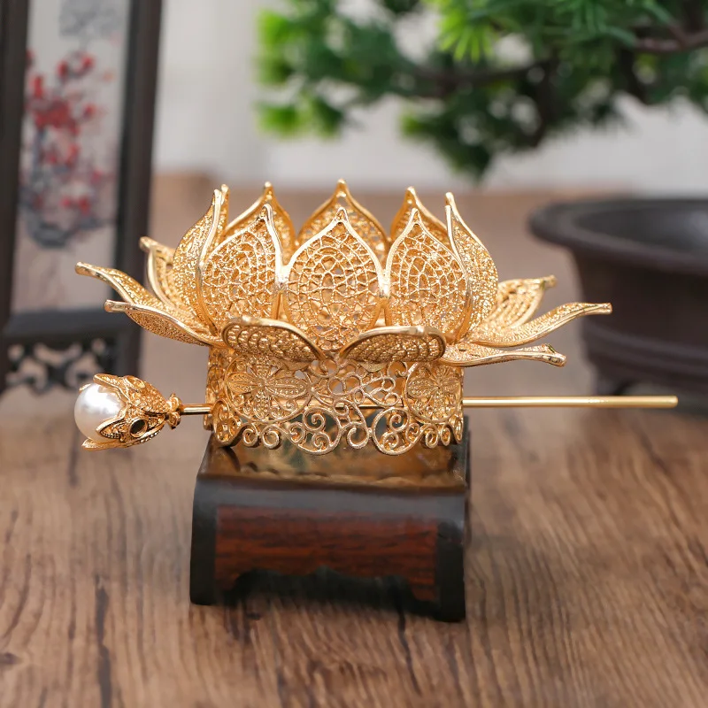 Alloy Lotus Crown Headdress for Women's Dynasty Ancient Style Hair Tie Hair Color Protection Performance