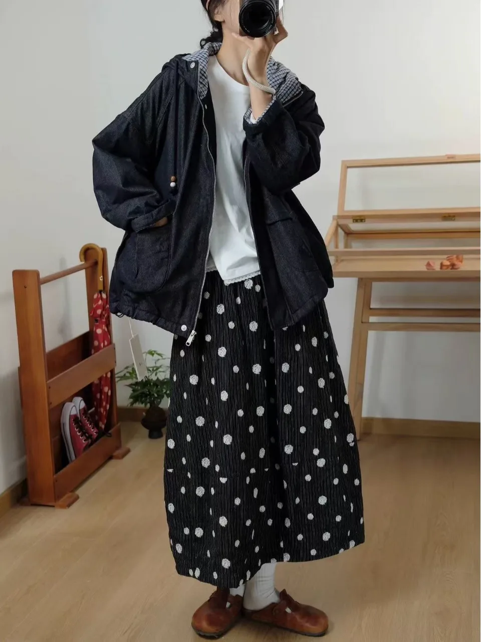 تنورة ميدي فنية مملوءة بالقطن للنساء منقطة على شكل حرف f دافئة مضمونة للربيع والخريف والشتاء ملابس موسمية