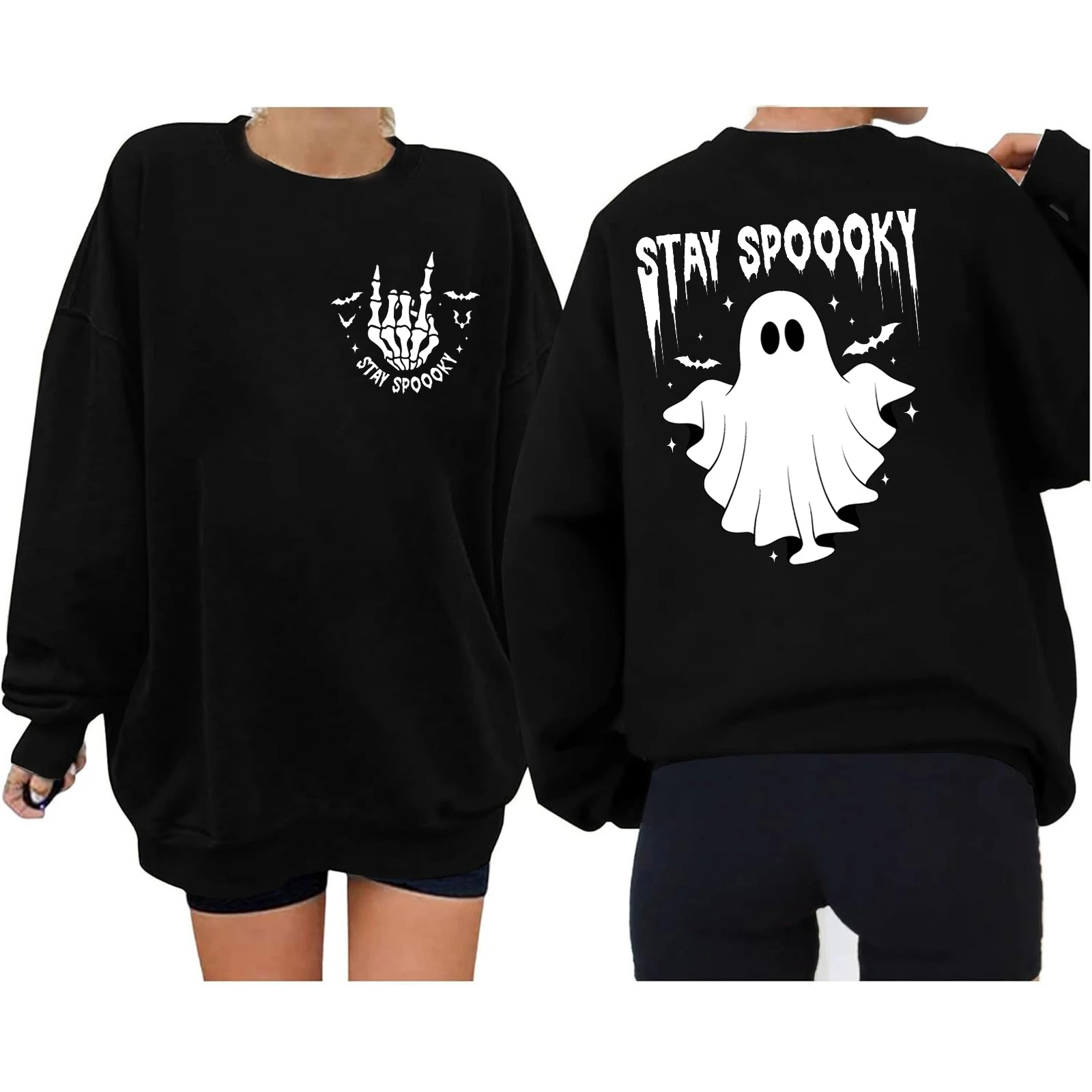 

Halloween Letter Printed Crew Neck Pullover Fall Long Sleeve Loose Fit Sweatshirts Casual Plus Sized Fashion Hoodies Women