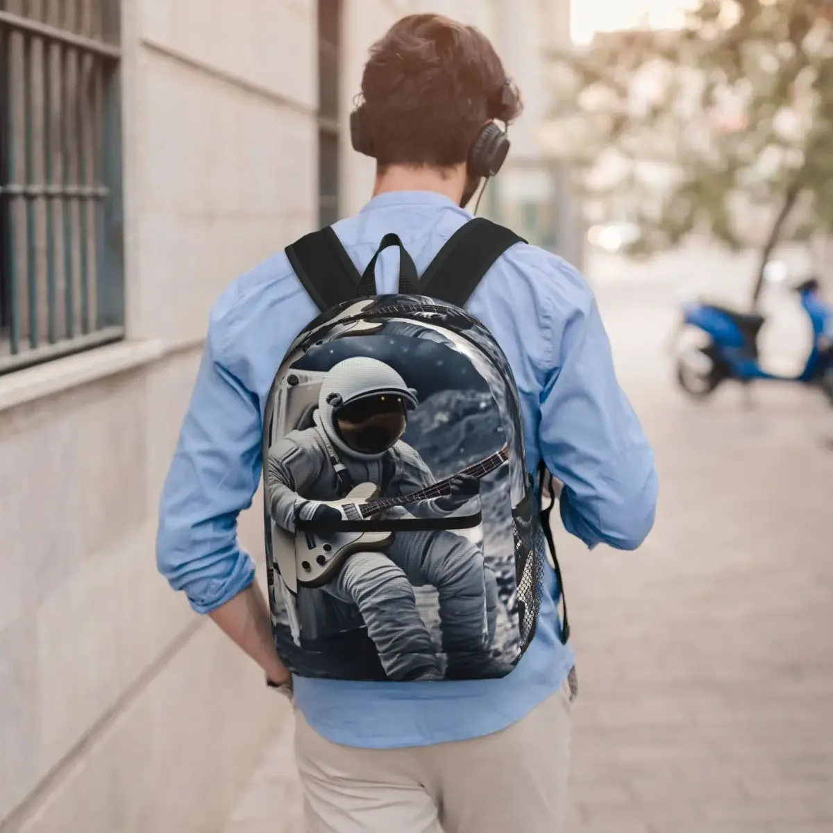 Astronaut Playing Guitar In The Space Backpack Student BookBag Children School Bag Computer Shoulder Bags for Men Women