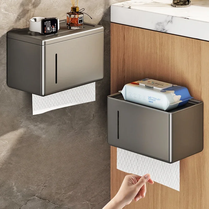 Waterproof Toilet Tissue Box Bathroom Multi-purpose Roll Paper Box Household Light Luxury Punch-free Toilet Paper Storage Tools