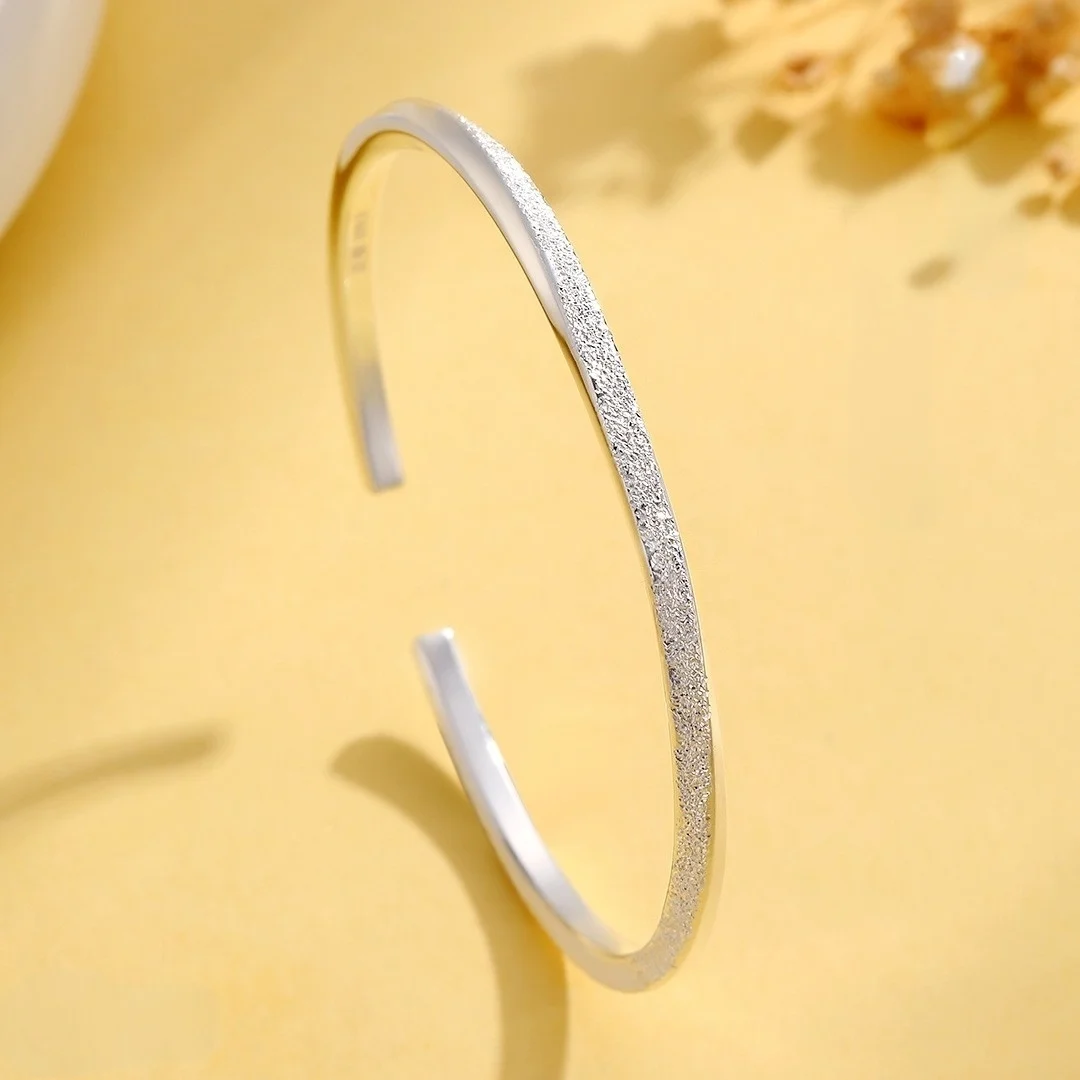 S999 Fine Silver Slim Pendant Open-ended Bracelet - Simple C-shaped Adjustable Ring Bracelet