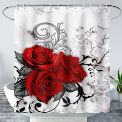 Rose Shower Curtain Romantic Floral Bathroom Curtain with Hooks Waterproof Polyester Fabric Bath Curtain,Boho Bathroom Decor