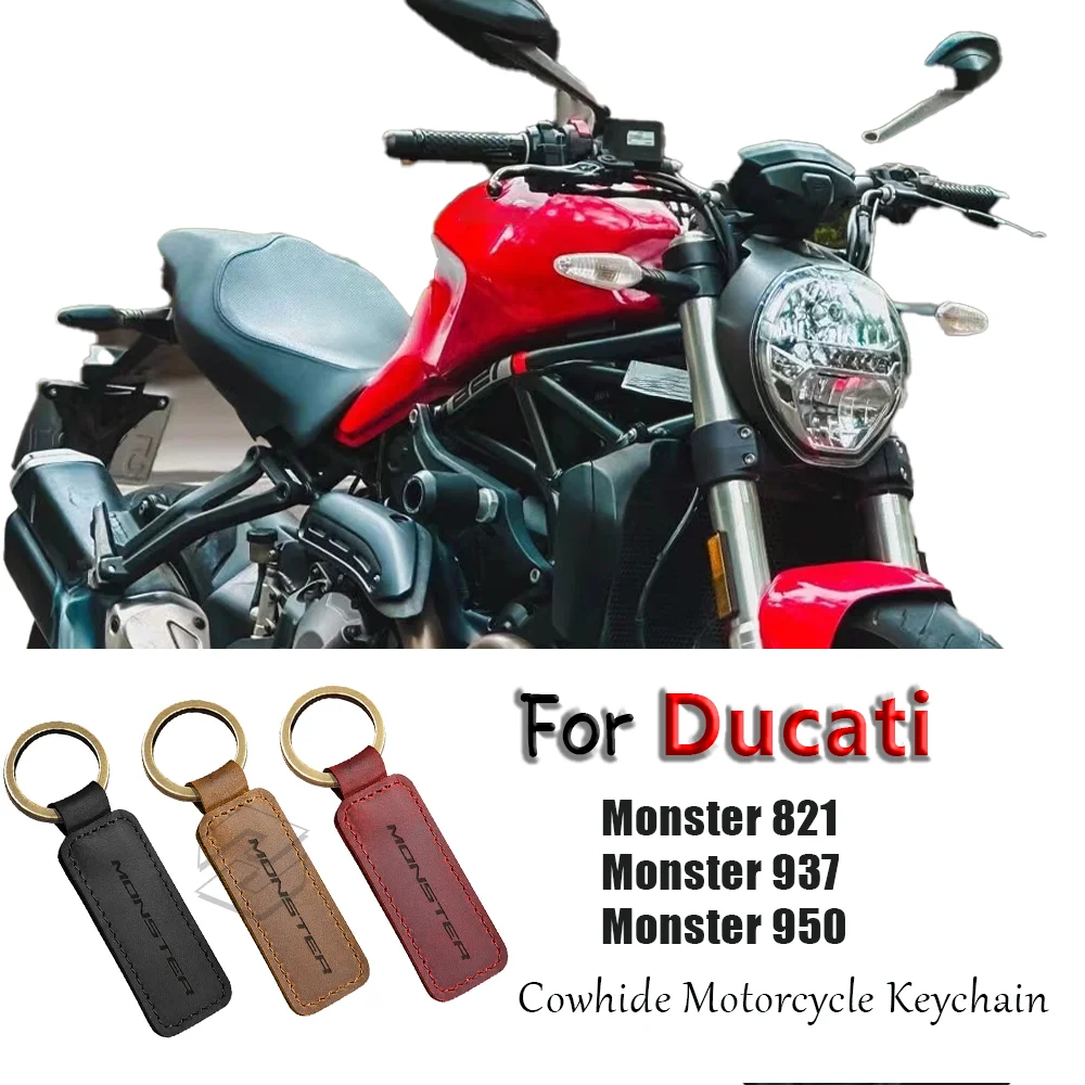 

For Ducati Monster 950 Monster 937 Leather Key Ring Cowhide Motorcycle Keychain New Logo Motorcycle Keychain Cowhide Key Ring