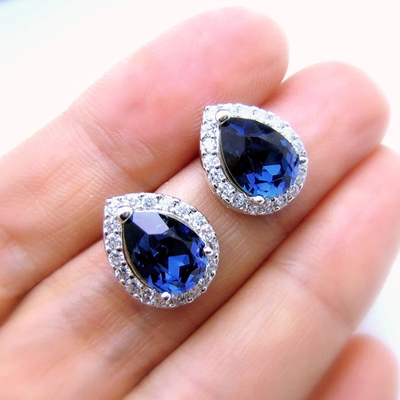 CAOSHI Chic Simple Low-key Ear Stud Female Temperament Jewelry for Anniversary Party Dazzling Blue Crystal Accessories for Women