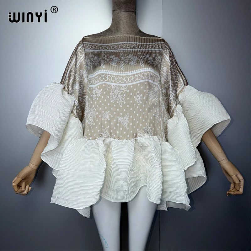 WINYI Women's Africa Pleated Elastic Casual Top Kawaii Jacket Summer Clothes Beach Cover up T-Shirts Evening Dress