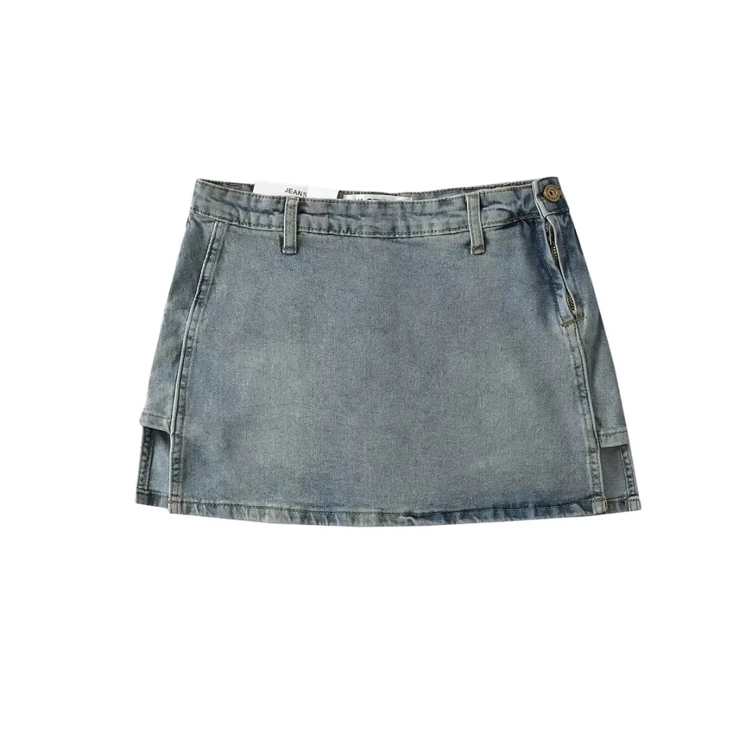 American Retro Denim  Skirt Elastic Side Zipper Anti-Light f Skirt Women Sexy Butt Covering Skirt Street Sle High Wa...