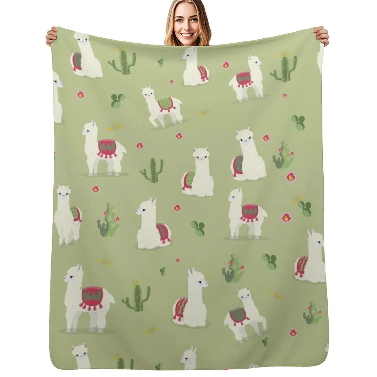 Cute pattern for Alpaca Throw Blanket Warm Accent Blanket for Living Room Decoration