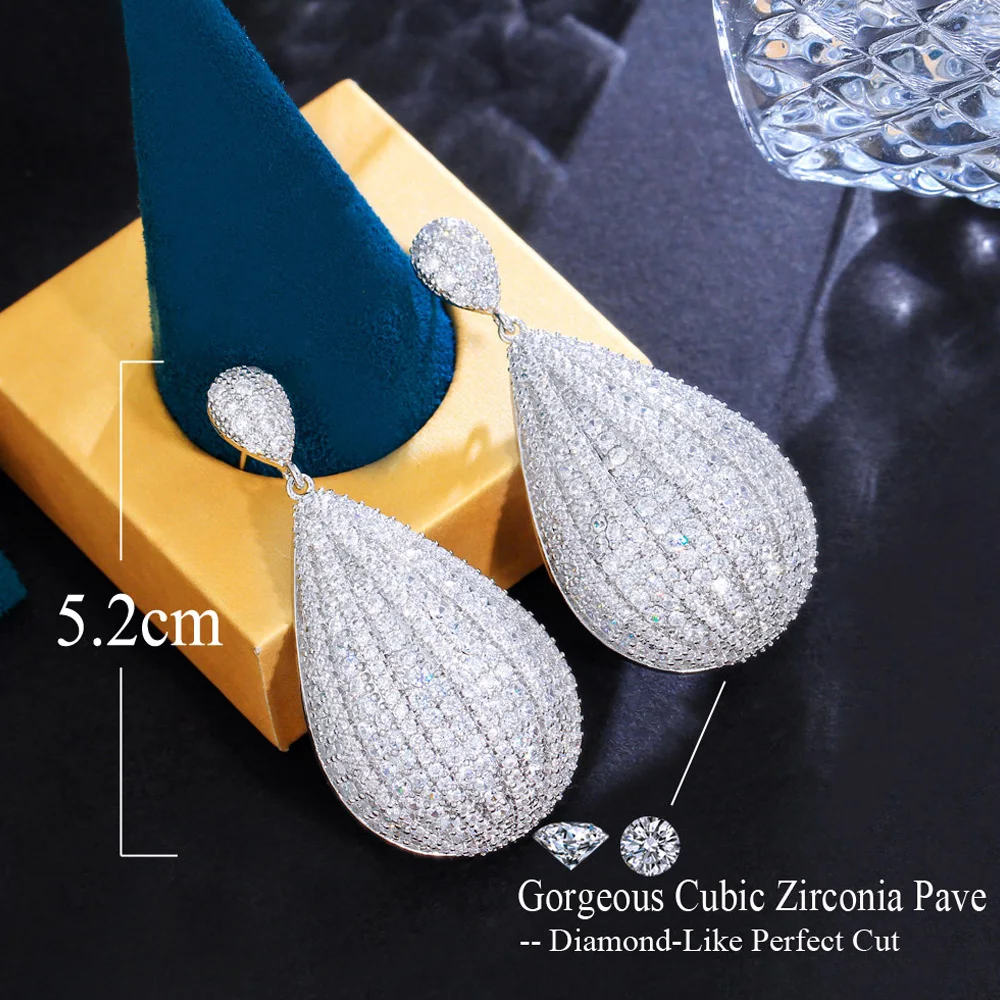 ThreeGraces Luxury Micro Pave Cubic Zirconia Silver Color Long Dangle Earrings for Women 2023 New Fashion Party Jewelry E1175