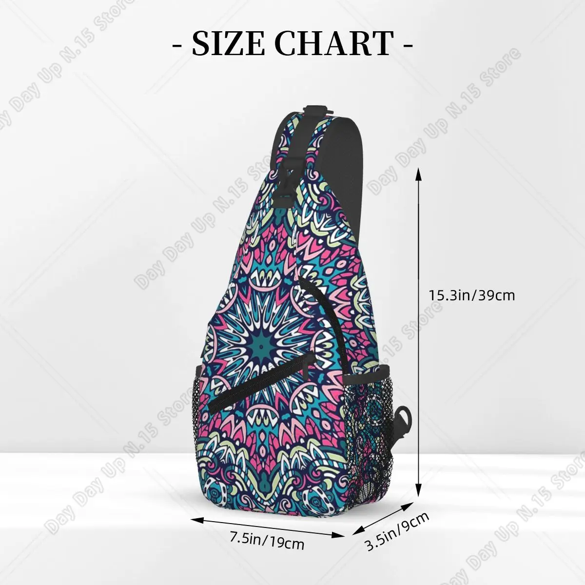 Mandala Oriental Ornament Buddhist Pattern Chest Bag Men Sling Crossbody Backpack Chest Bag Travel Hiking Daypack Shoulder Bag