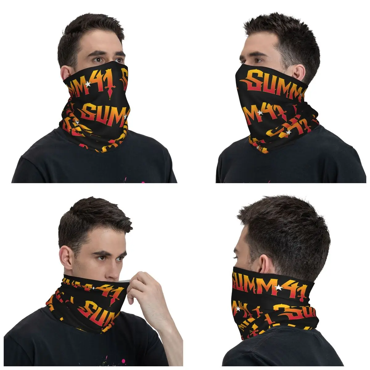 Sum 41 band Bandana SUM41พิมพ์ลายผ้าคลุมหน้าและคอ Punk balaclavas ผ้าพันคออเนกประสงค์แถบคาดศีรษะเดินป่าสำหรับผู้ชายผู้หญิงและผู้ใหญ่ล้างทำความสะอาดได้