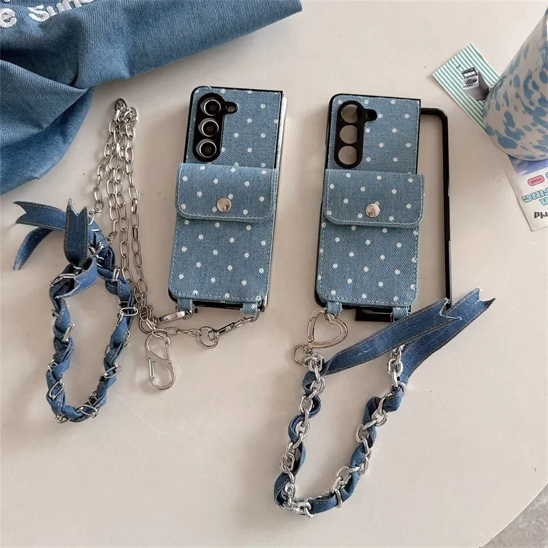 

Denim Card Holder Phone Case for Samsung Galaxy Z Fold 6 5 4 3 Protective Back Cover for ZFold4 ZFold5 ZFold6 Case