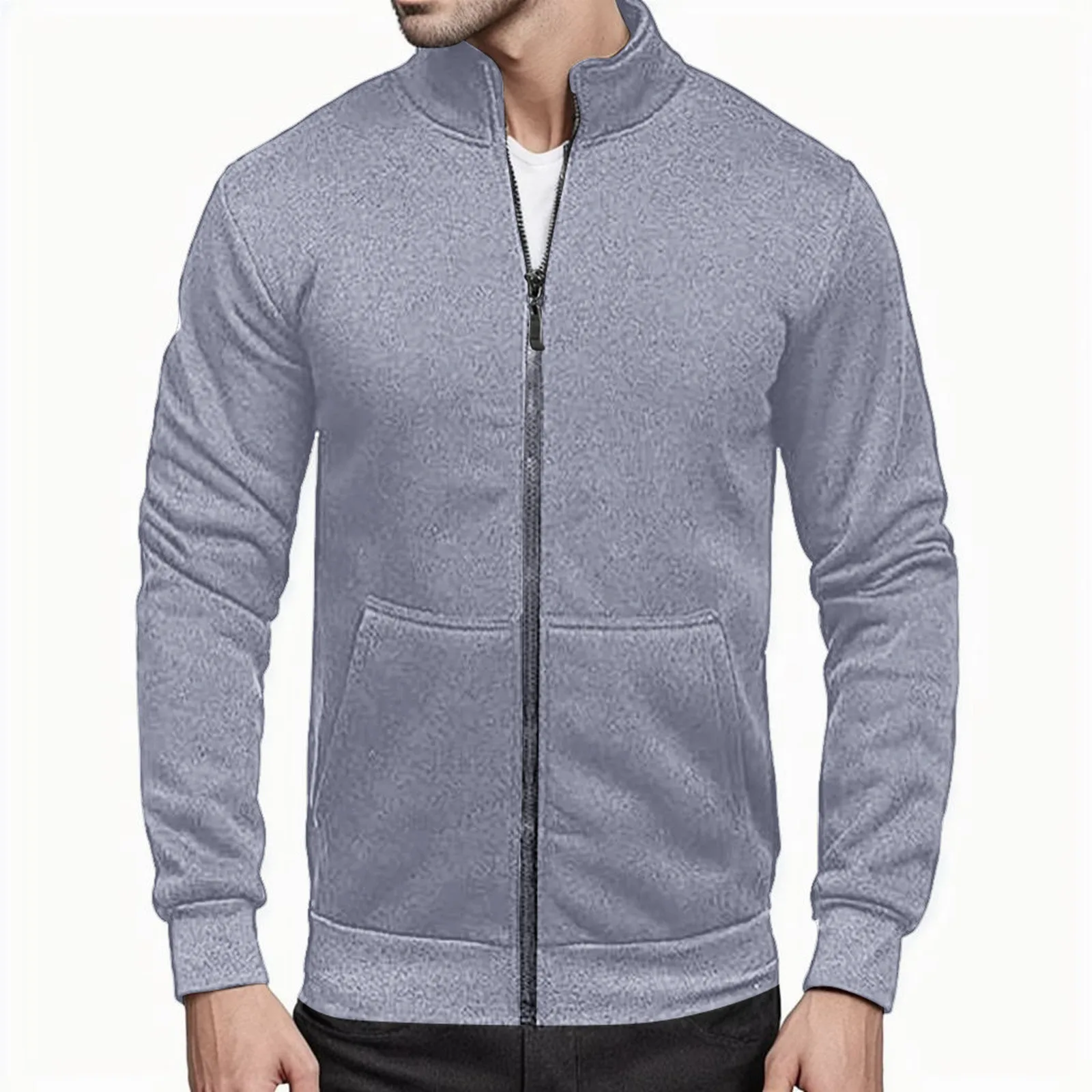 

Mens Winter Warm Thick Fleece Sweatshirts Man Stand Collar Sportswear Jackets Men Loose Tops Casual Cotton Zipper Hoodies