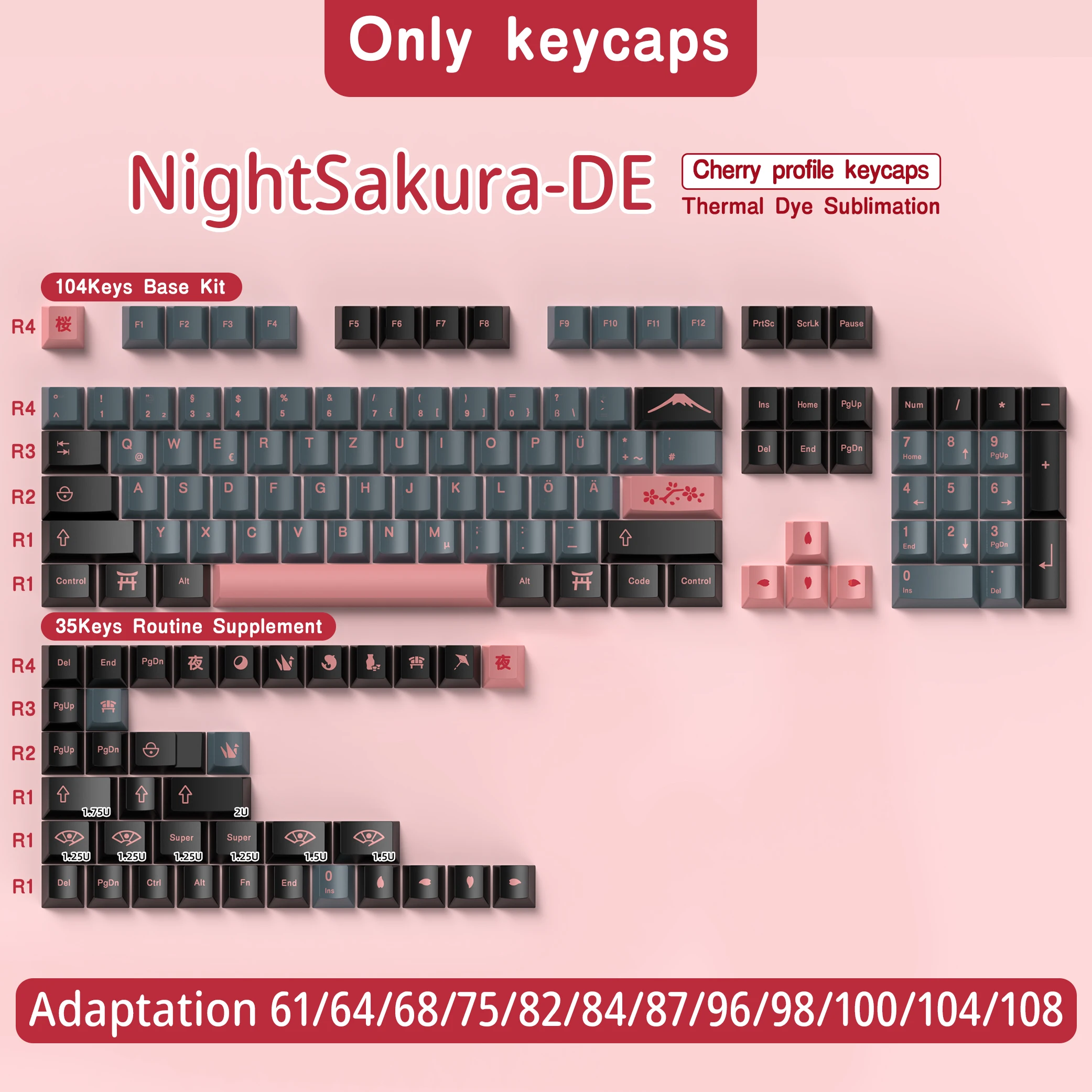 GMK Night Sakura Keycap 139/156 toetsen DYE SUB Cherry Profile PBT Japans/Koreaans/Russisch/Abnt2/DE/ES/FR voor mechanisch toetsenbord