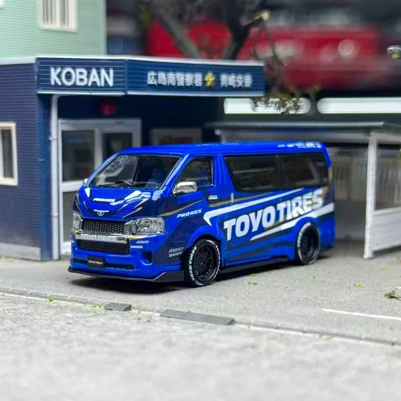 Tarmac funciona 1/64 hiace azul brinquedo pneus liga veículo a motor diecast modelos carro brinquedos coleção presentes de natal do menino