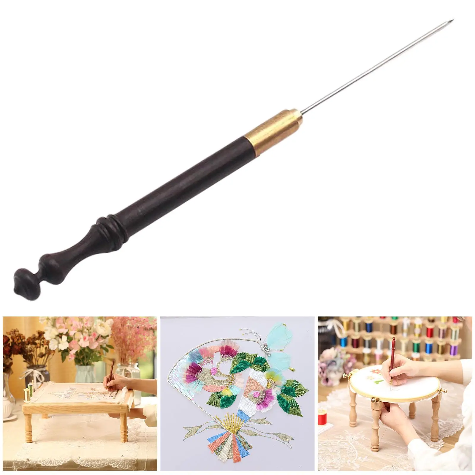 Crochet Tool Kit Sandalwood Brass Needle Wood Handle French Embroidery Accessories Craft Supplies for Weaving and Knitting
