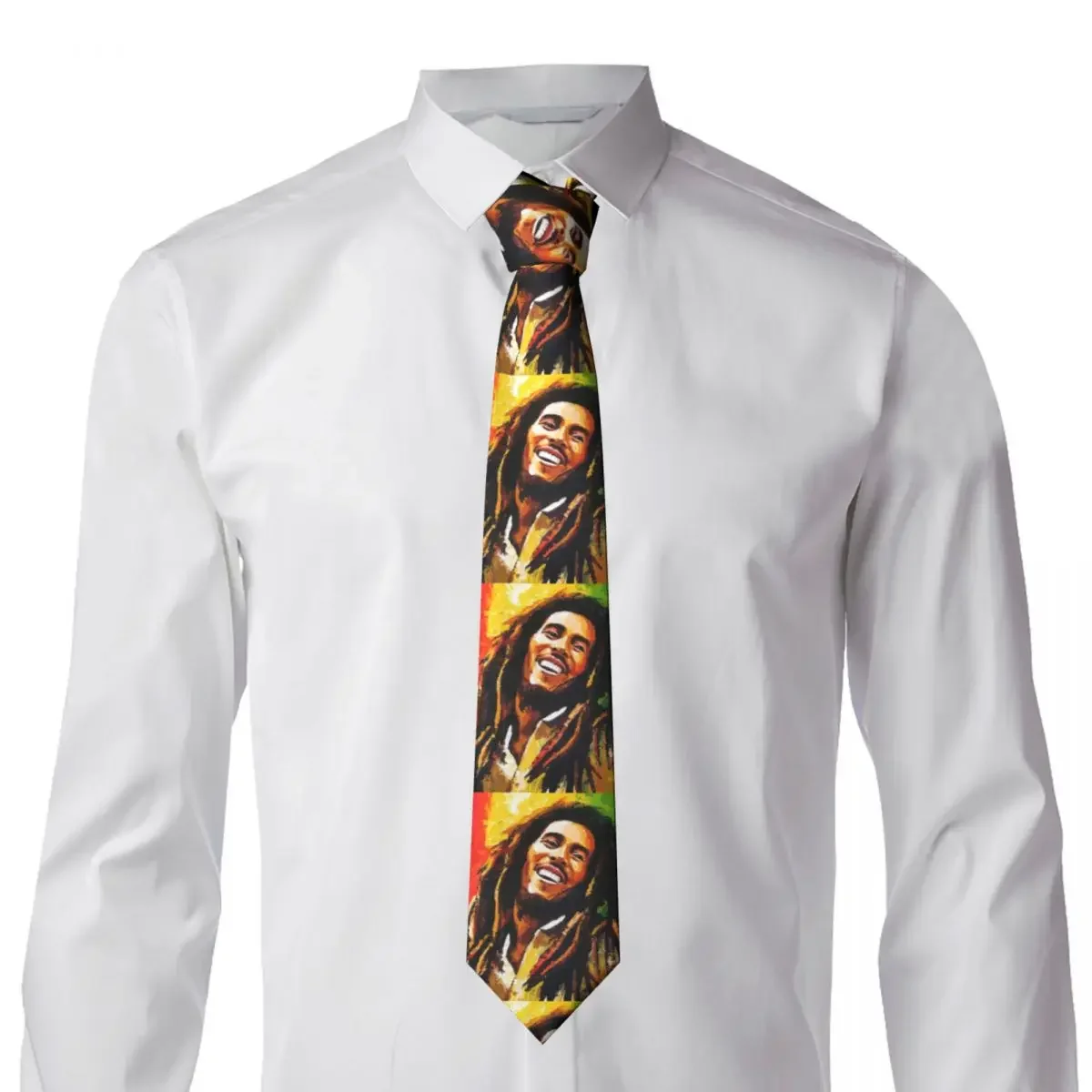 Jamaica Reggae Rock Bob Marley Neck Tie for Men Fashion Silk Party Necktie